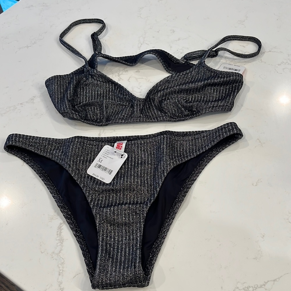 Free People Movement - Black shine bikini set -NWT